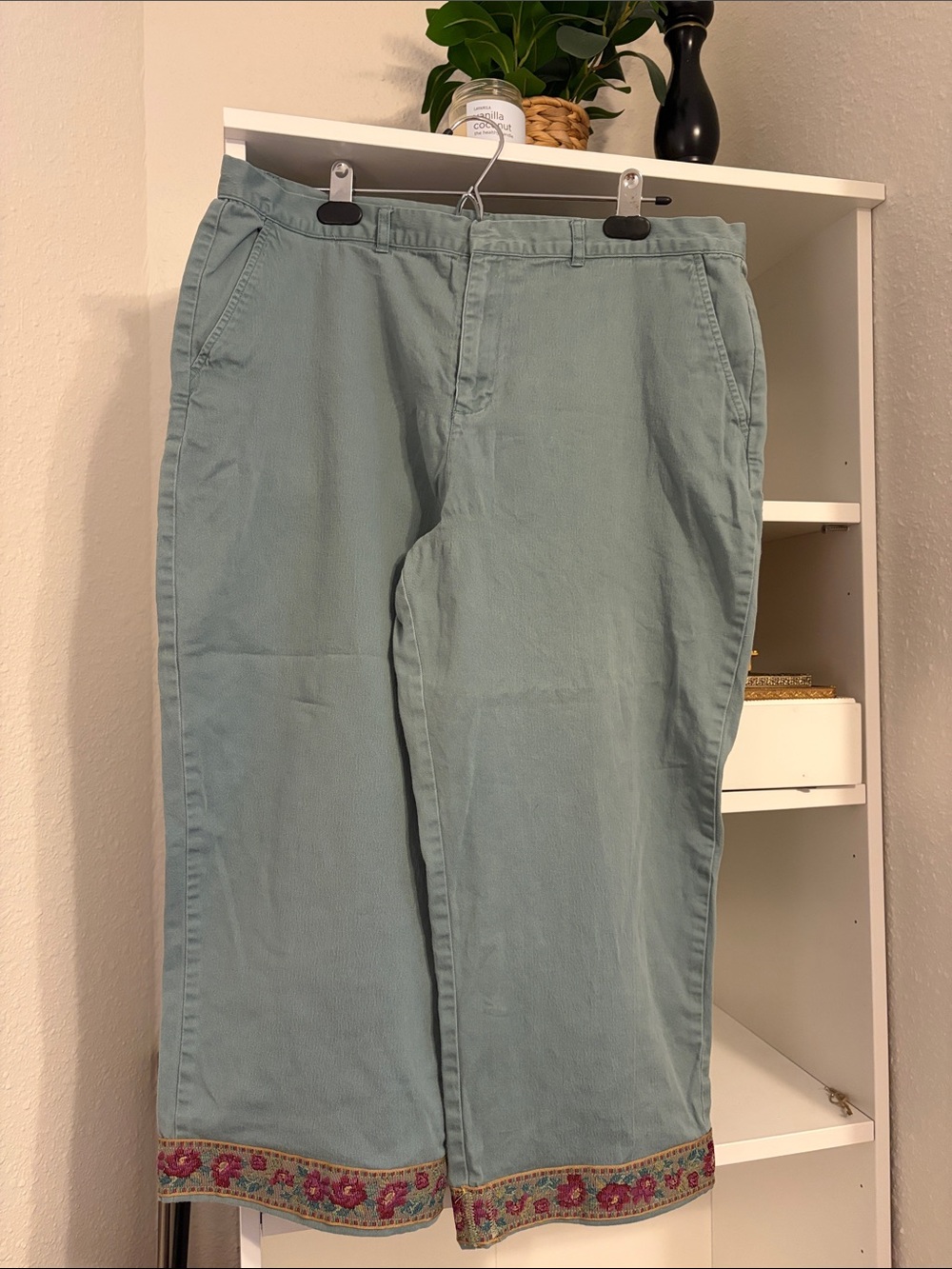 CALVIN KLEIN Seafoam Green Pants with Embroidered Hem -Size 16
